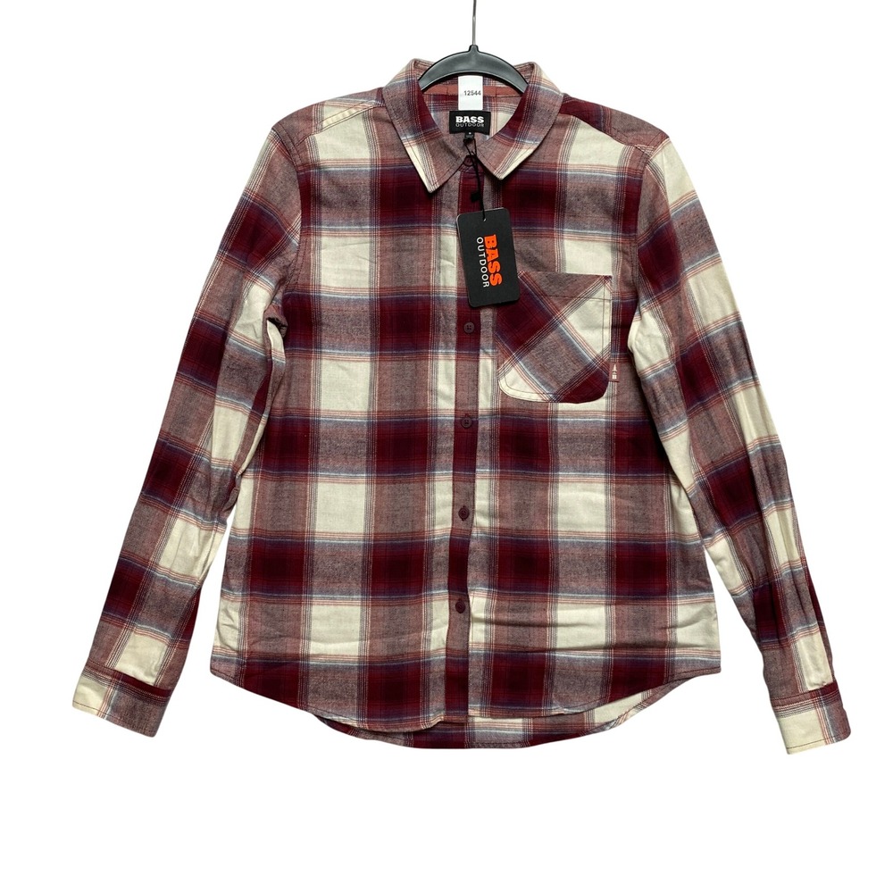 Bass Outdoor Shirt Womens Small Red Long Sleeve Plaid Button Up Stretch
